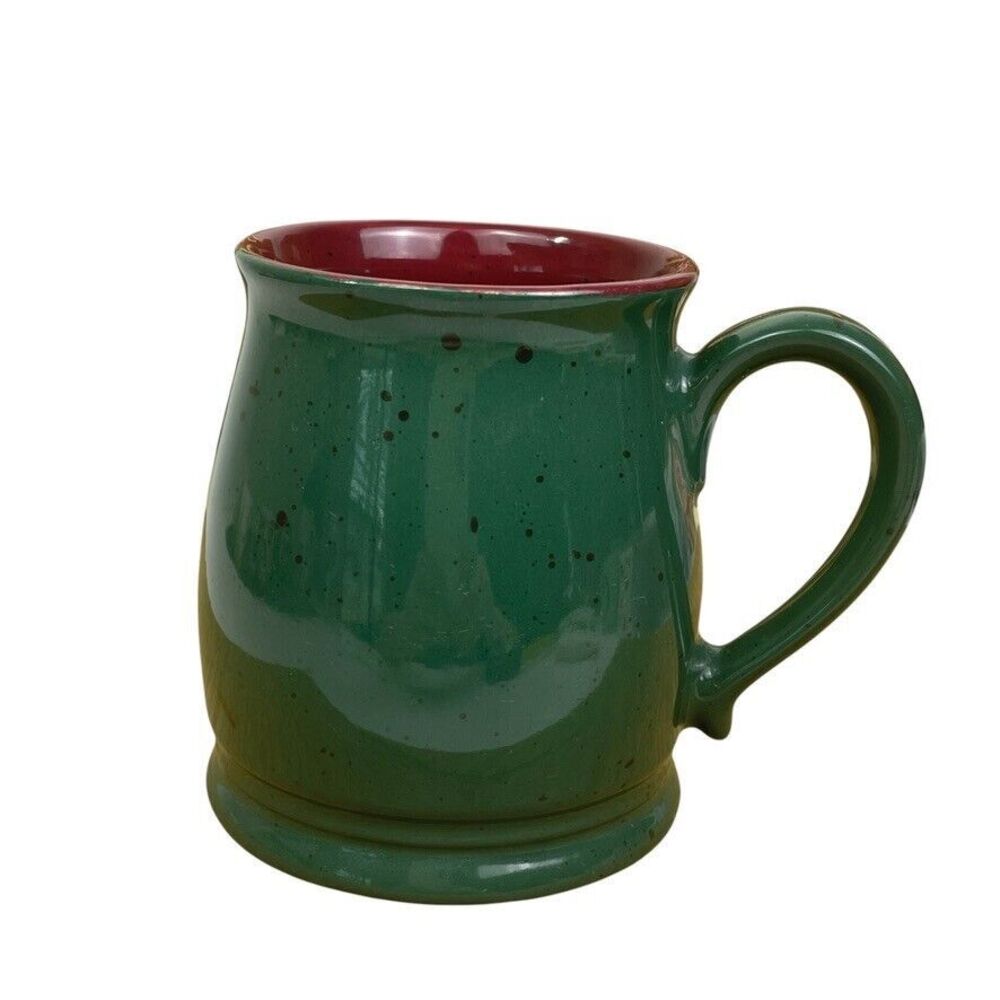VTG Colours Alexander Julian Speckled Green Stoneware Mug Cabin Red inside